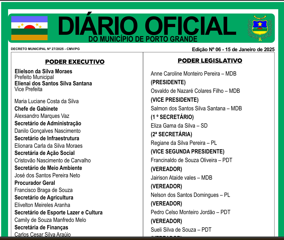 DIÁRIO OFICIAL - EDIÇÃO 06 - 15 DE JANEIRO DE 2025
